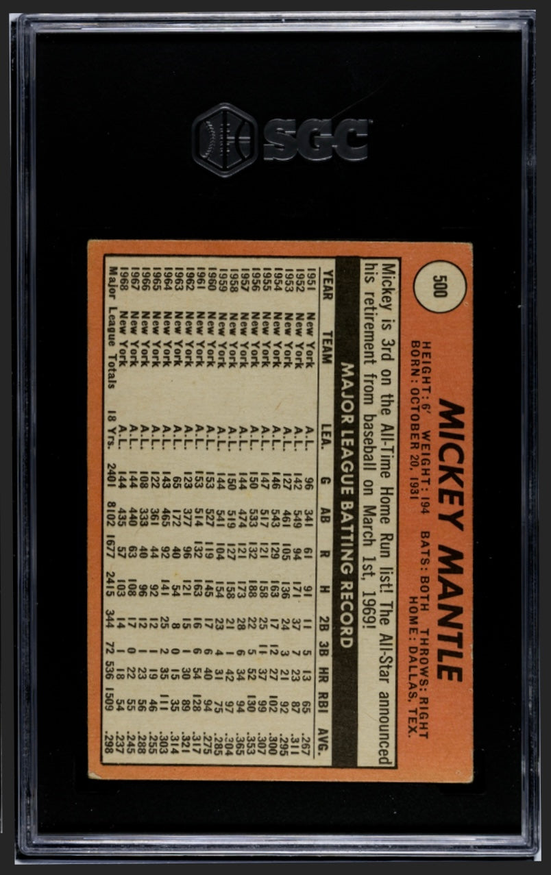 Mickey Mantle 1969 Topps YL SGC 3