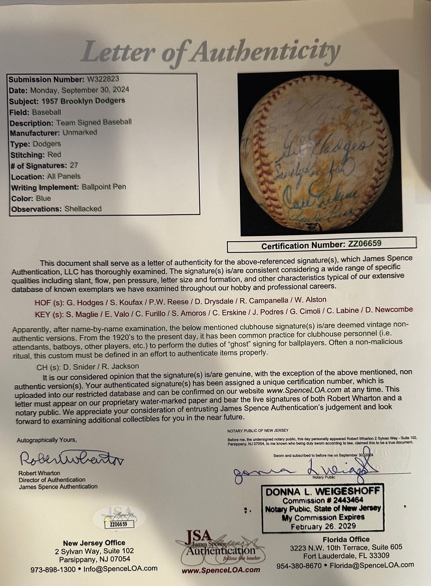 Rare 1957 Brooklyn Dodgers Team-Signed Baseball-Koufax, Campanella, and Reese – A Must-Have Investment!