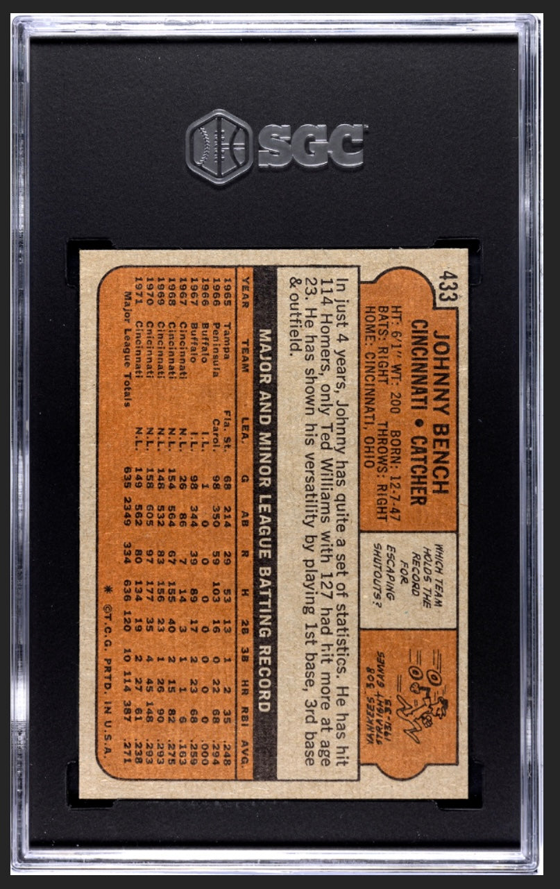 Johnny Bench 1972 Topps SGC 6