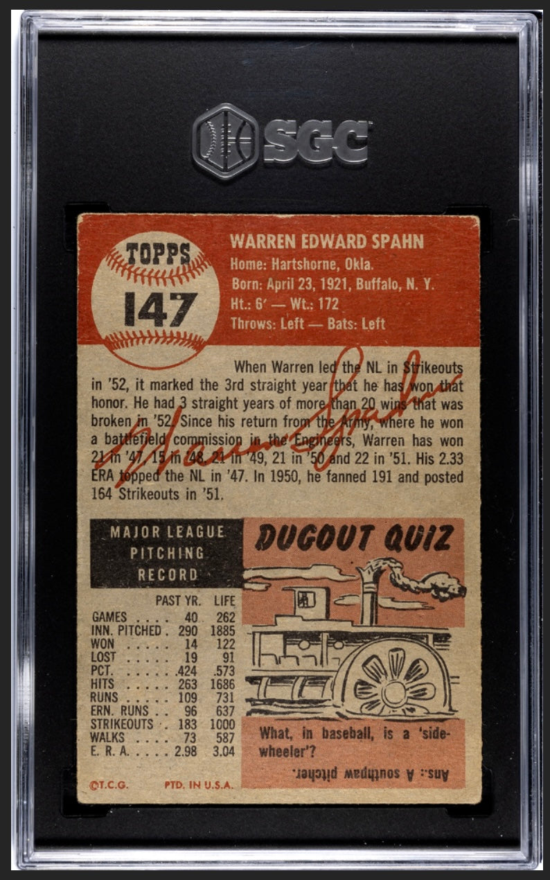 Warren Spahn 1953 Topps SGC 2.5