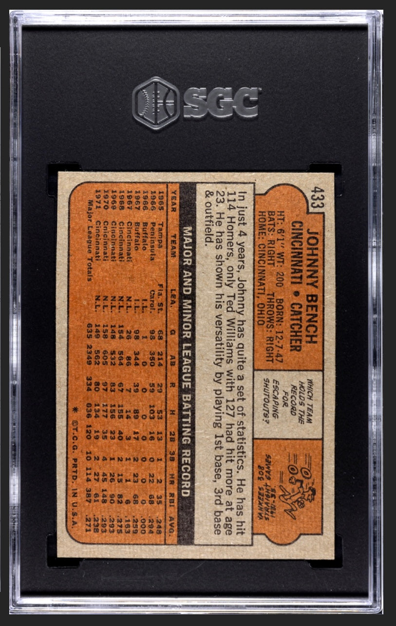 Johnny Bench 1972 Topps SGC 6