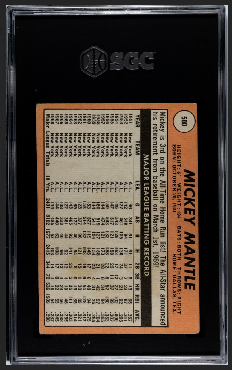 Mickey Mantle 1969 Topps YL SGC 3