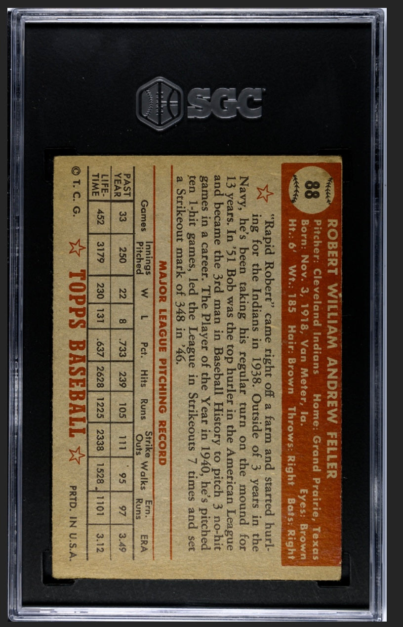 Bob Feller 1952 Topps Red Back SGC 3