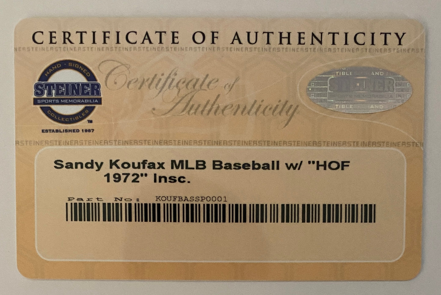 Sandy Koufax Signed Baseball “HOF 72” Inscription