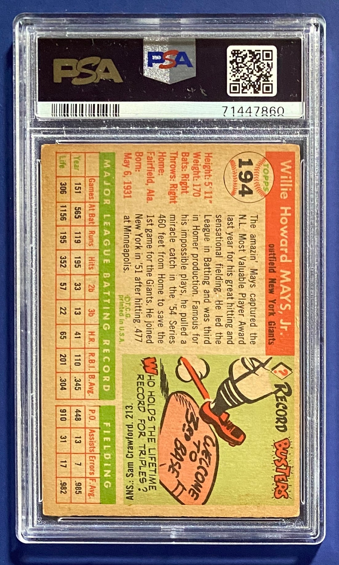 Willie Mays 1955 Topps PSA 4