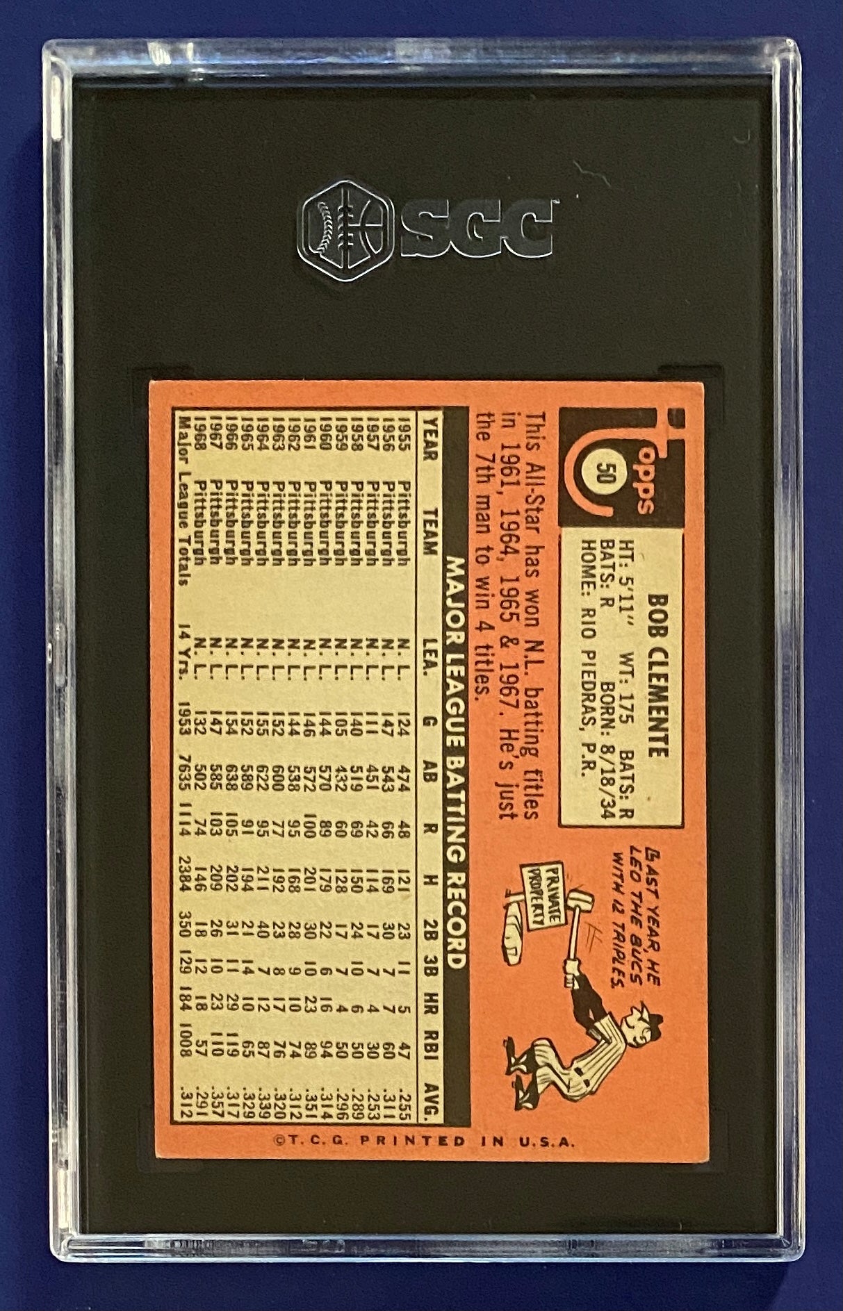 Roberto Clemente 1969 Topps SGC 3