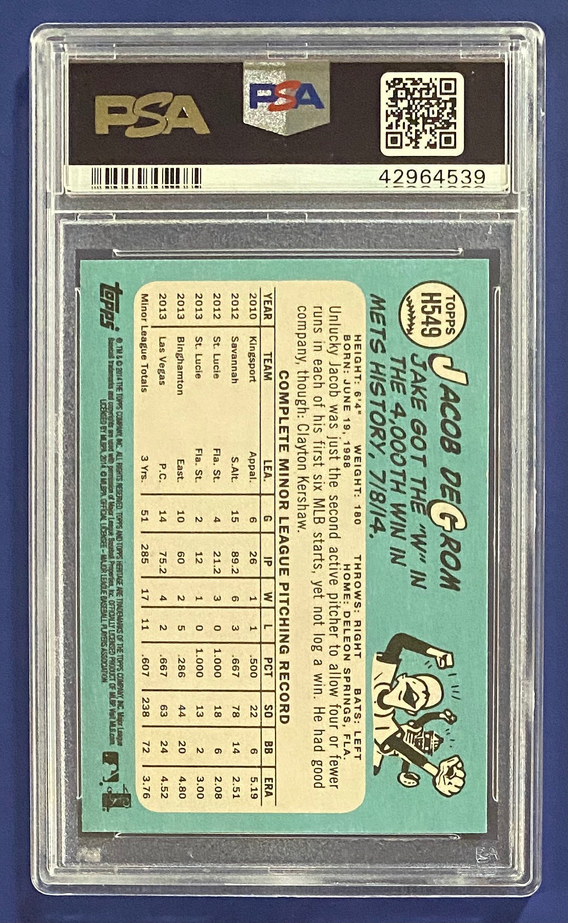 Jacob DeGrom RC 2014 Topps PSA 10