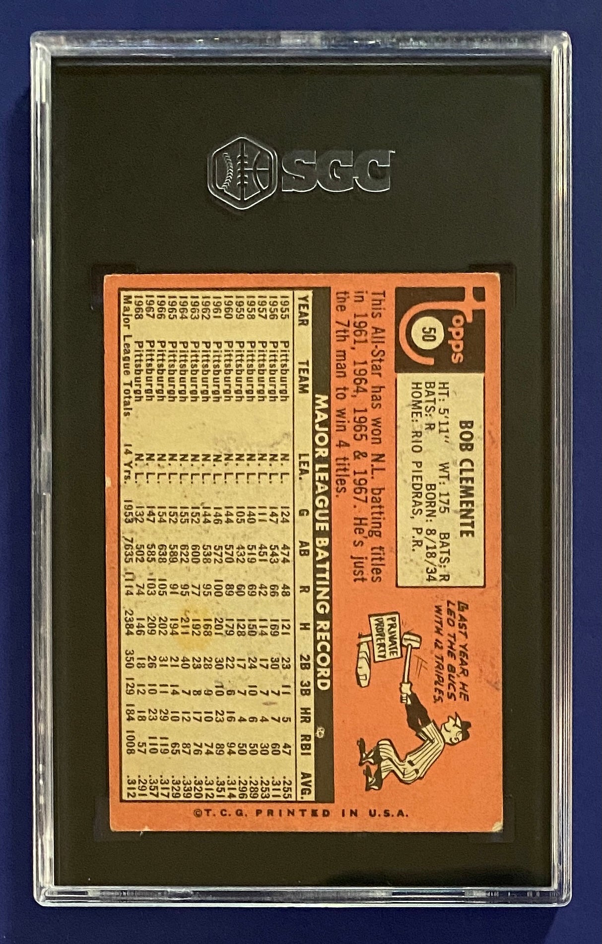 Roberto Clemente 1969 Topps SGC 3