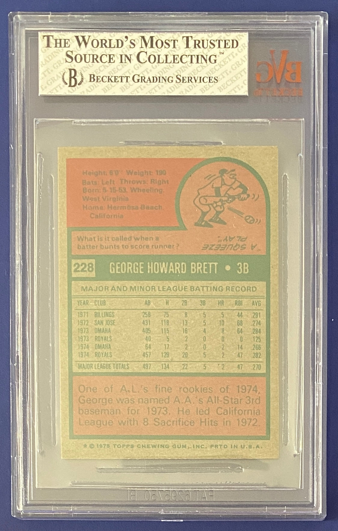 George Brett RC 1975 Topps Mini BVG 7.5