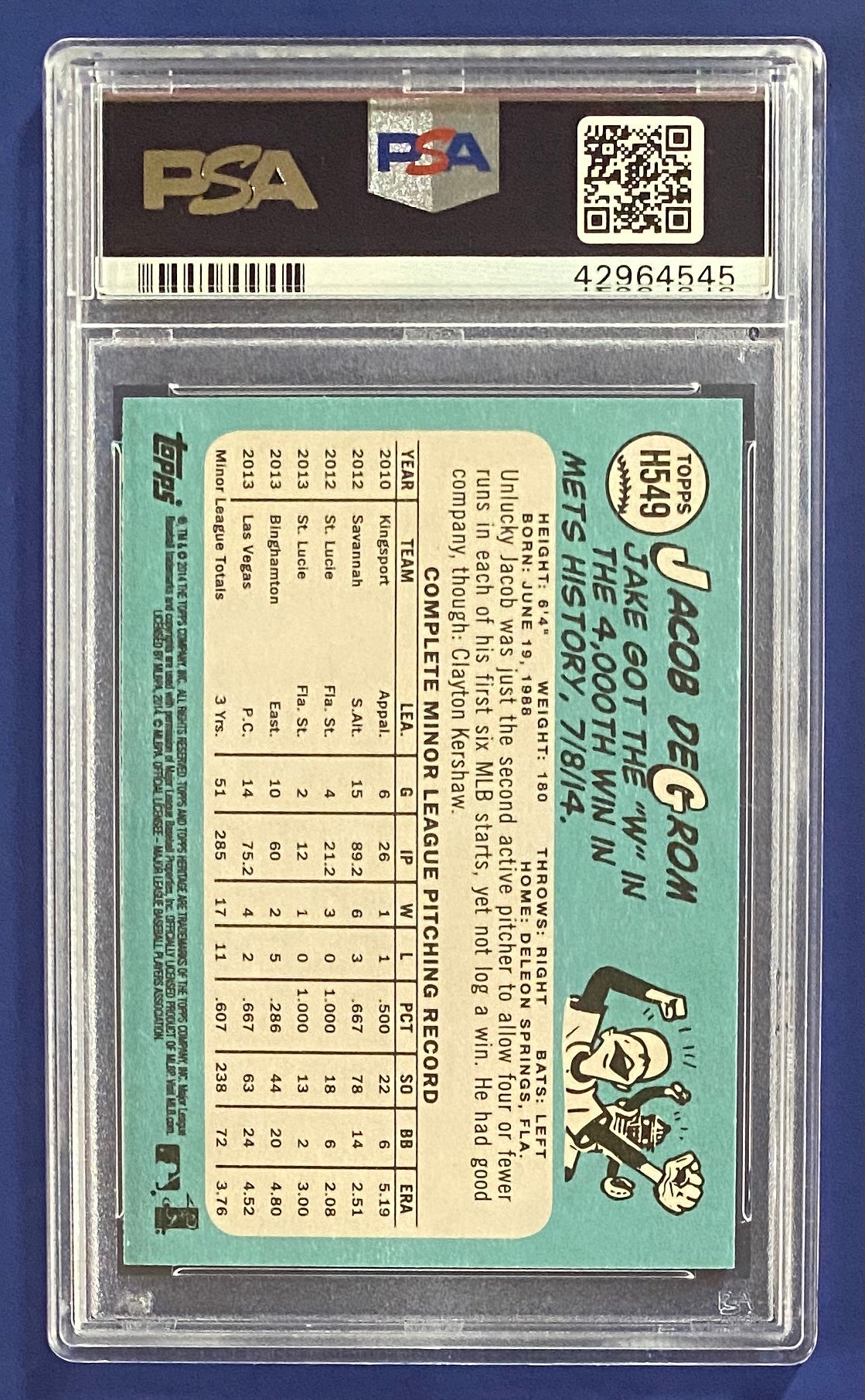 Jacob DeGrom RC 2014 Topps PSA 10!