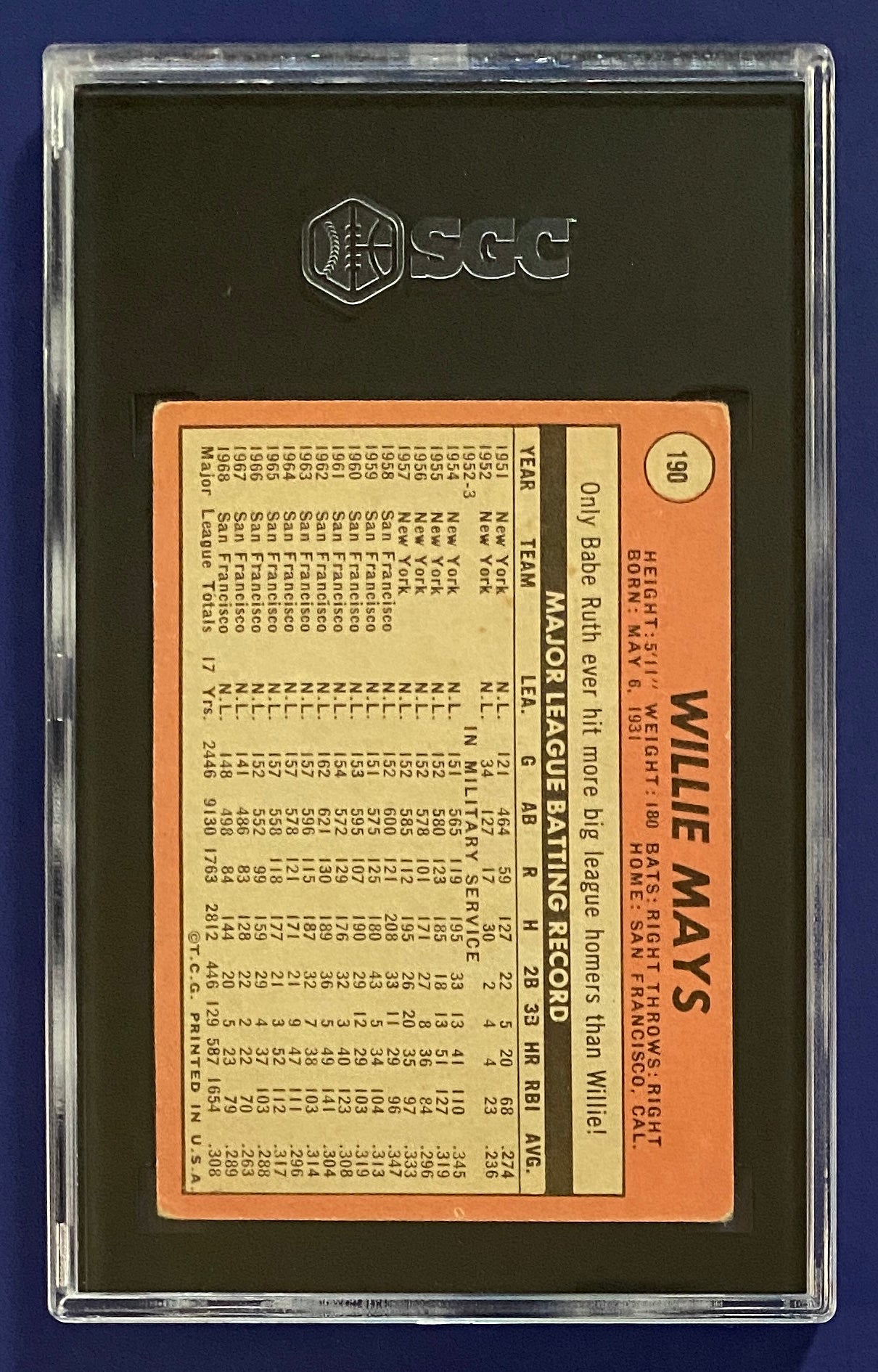 Willie Mays 1969 Topps SGC 2