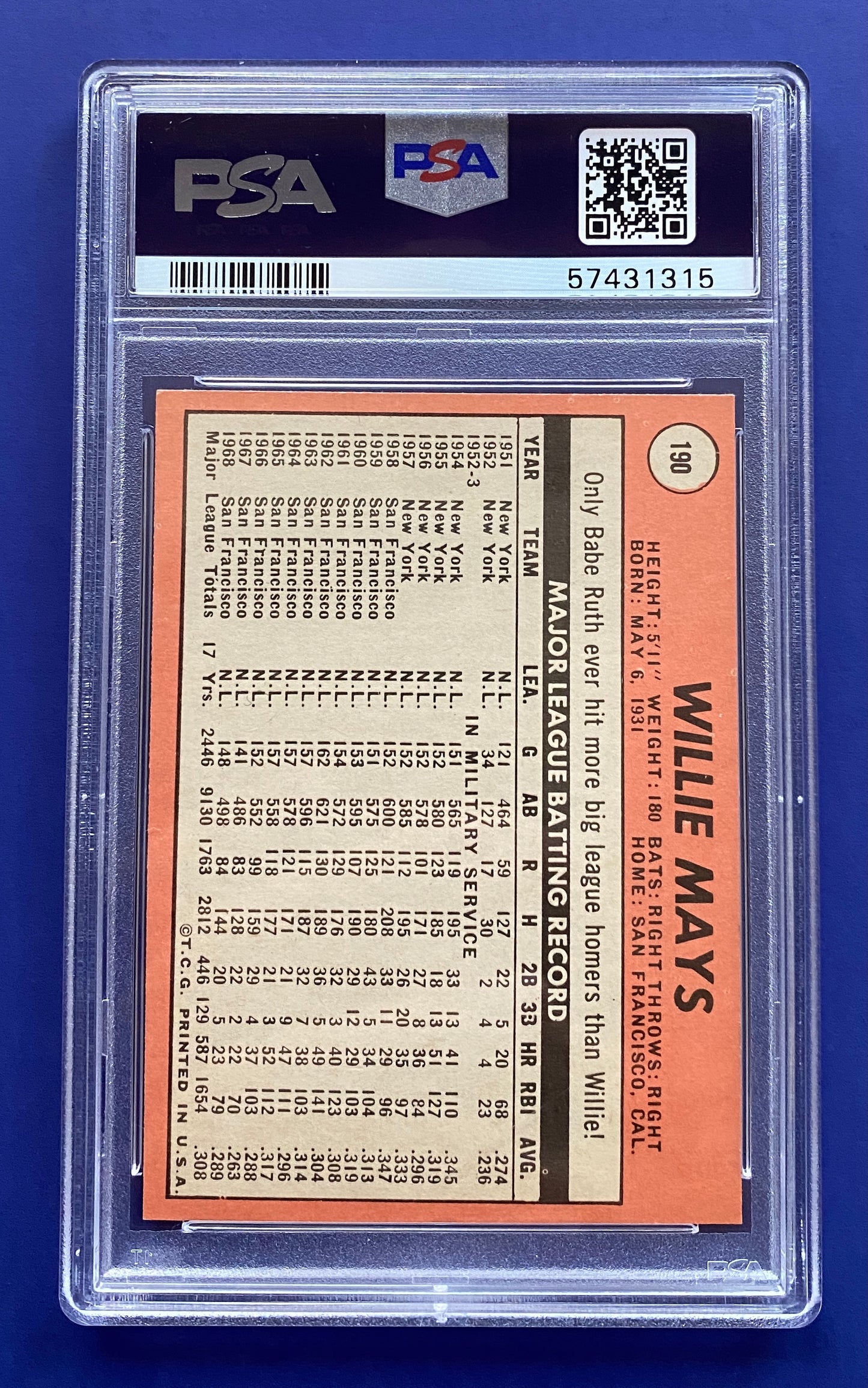 Willie Mays 1969 Topps PSA 6