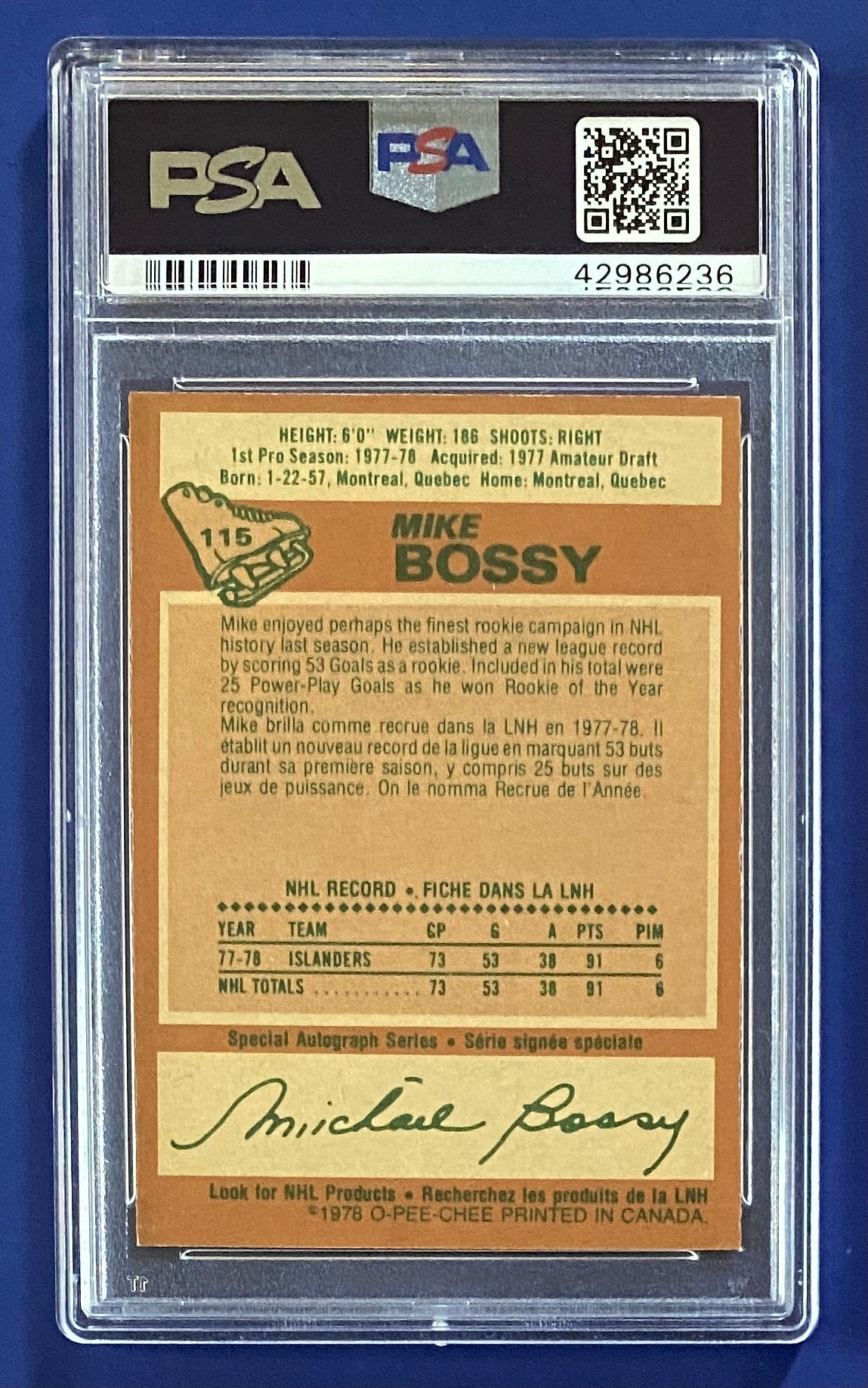 Mike Bossy RC 1978 OPC PSA 8