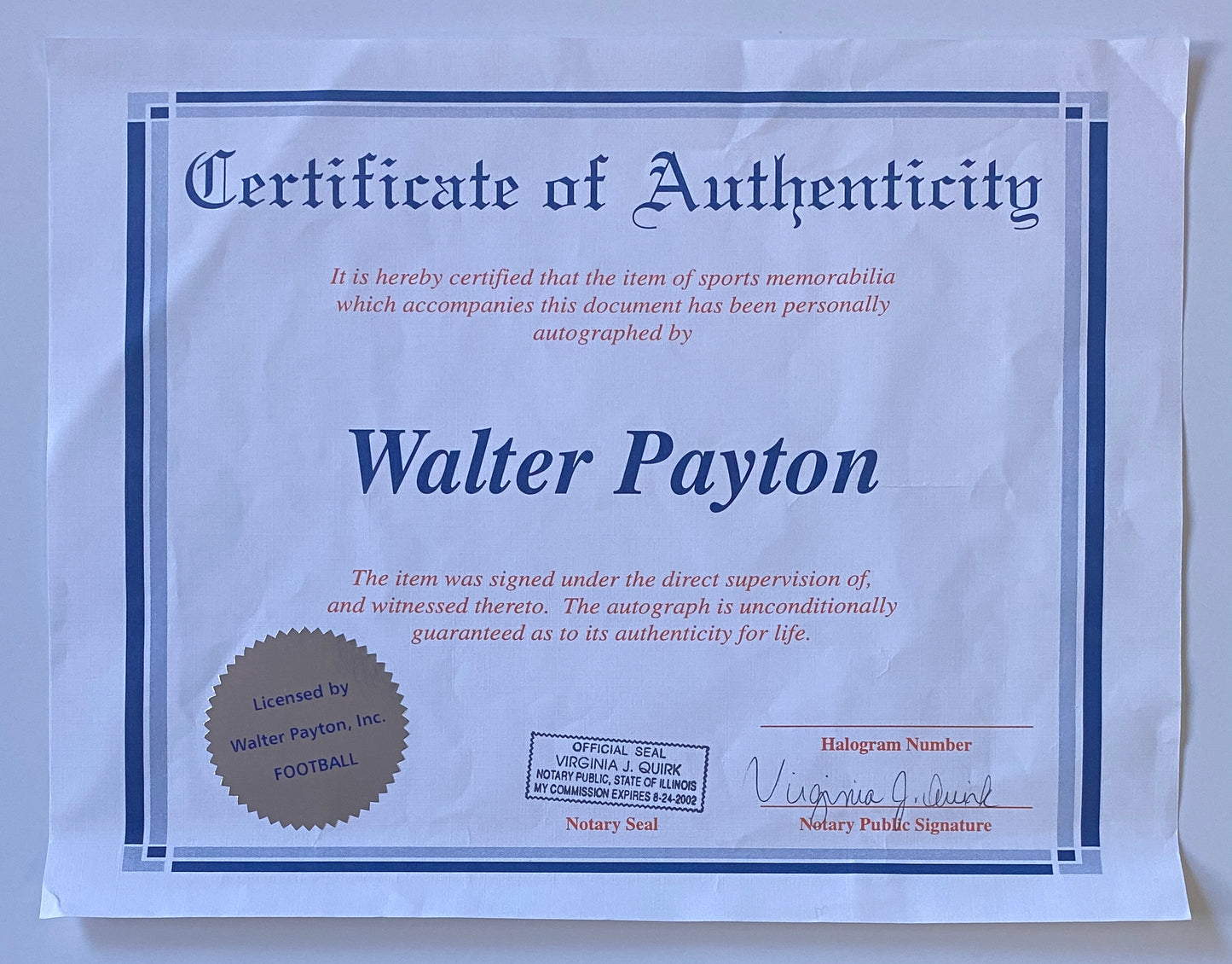 Walter Payton Signed Football Authenticated By The Walter Payton Foundation