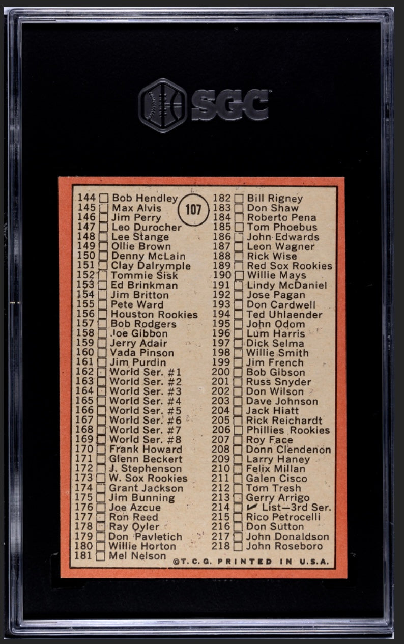 Jim Purdin 1969 Topps Checklist SGC 7