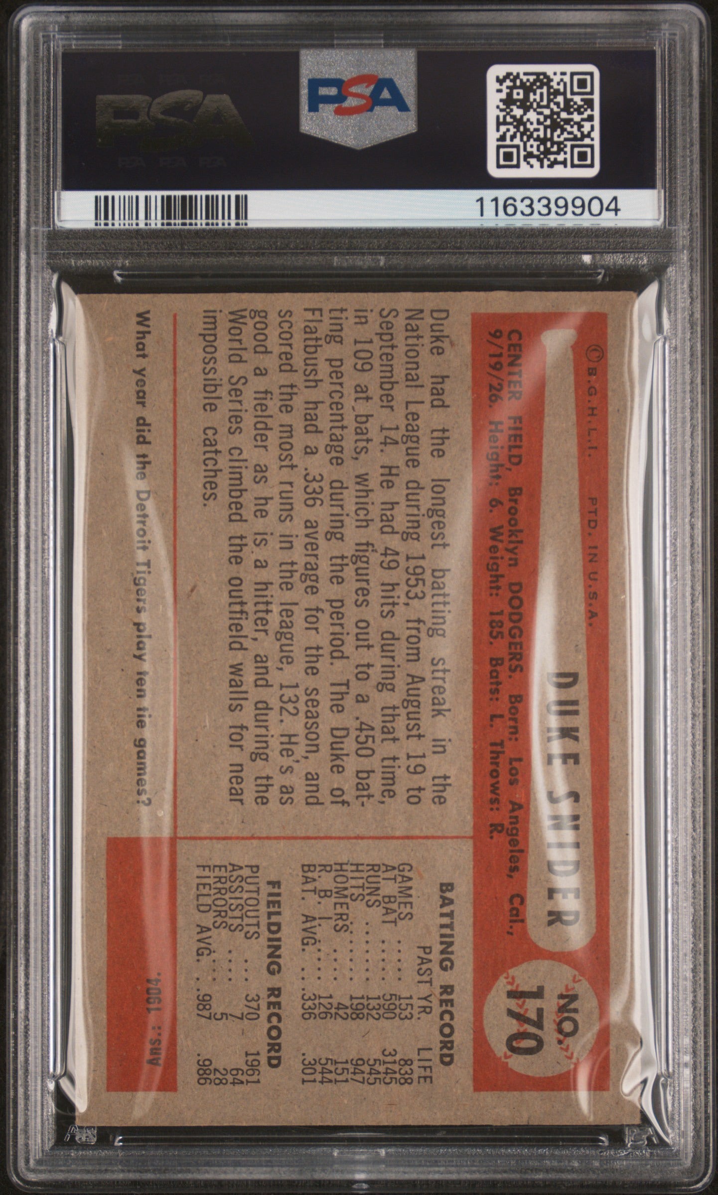 Duke Snider 1954 Bowman PSA 4