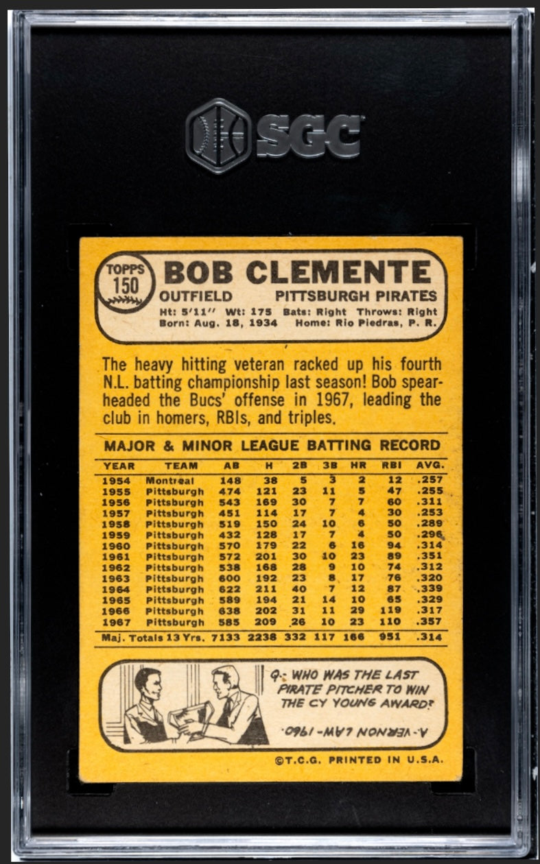 Roberto Clemente 1968 Topps SGC 4