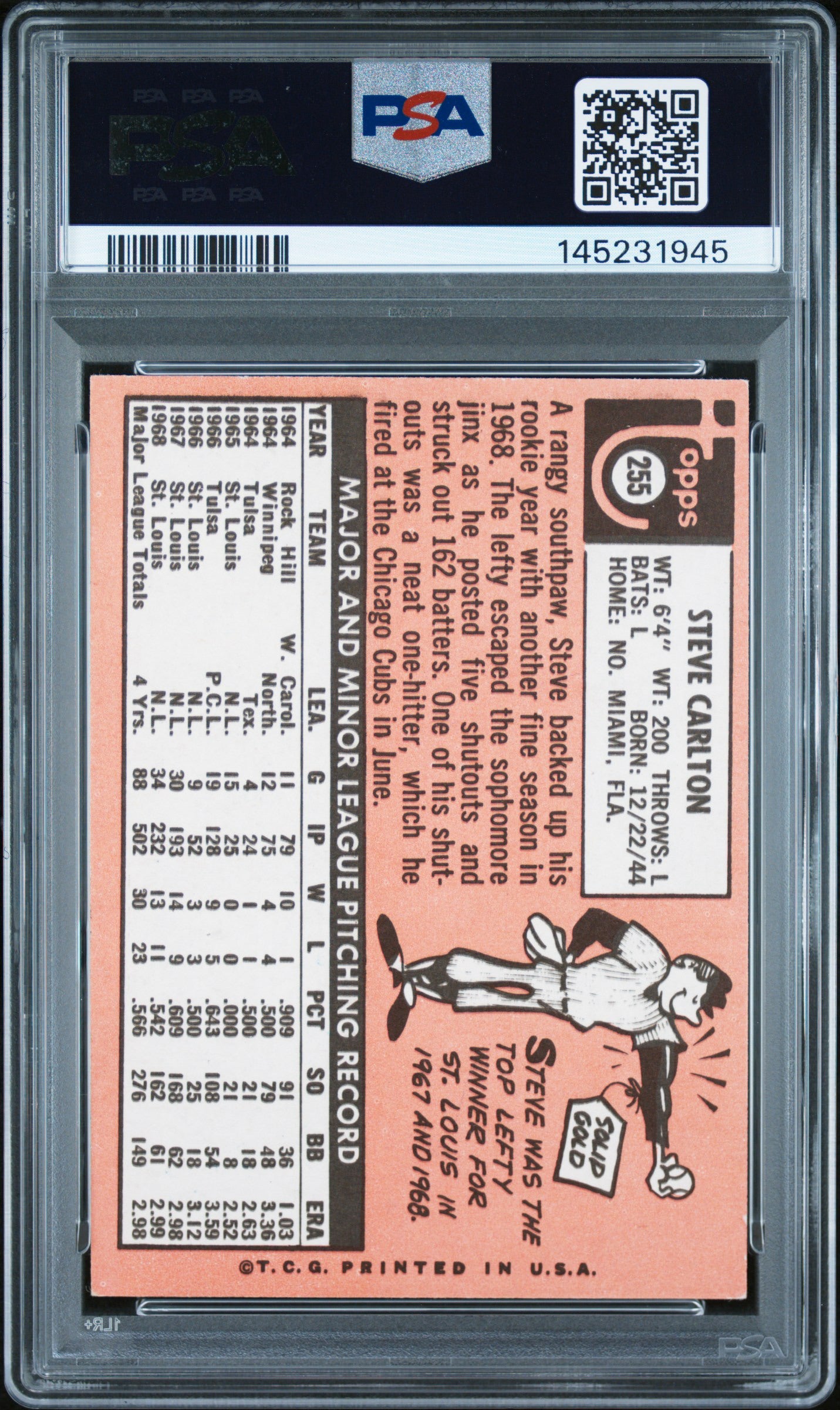 Steve Carlton 1969 Topps PSA 4