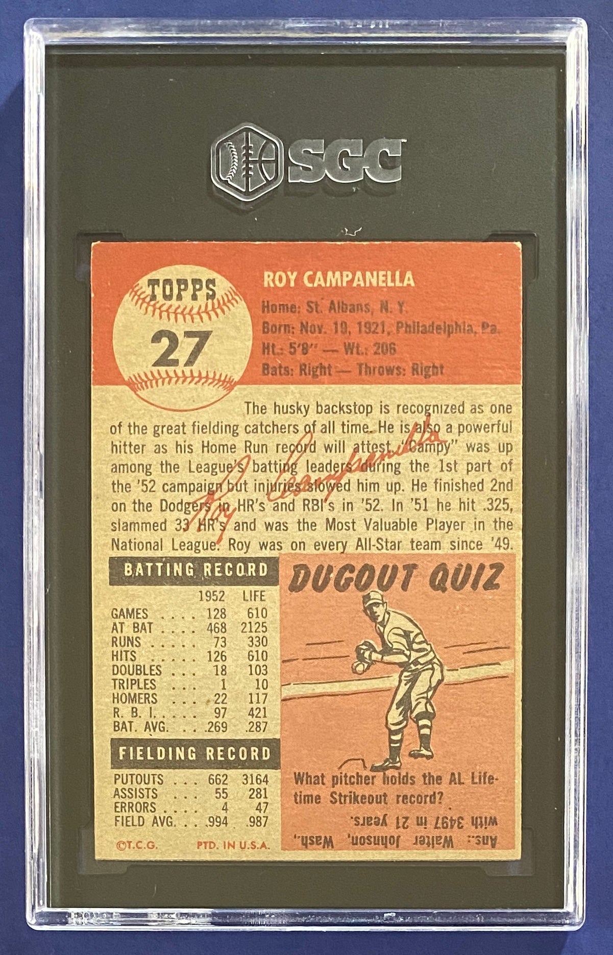 Roy Campanella 1953 Topps SGC A