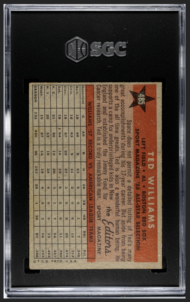 Ted Williams 1958 Topps All Star SGC 5