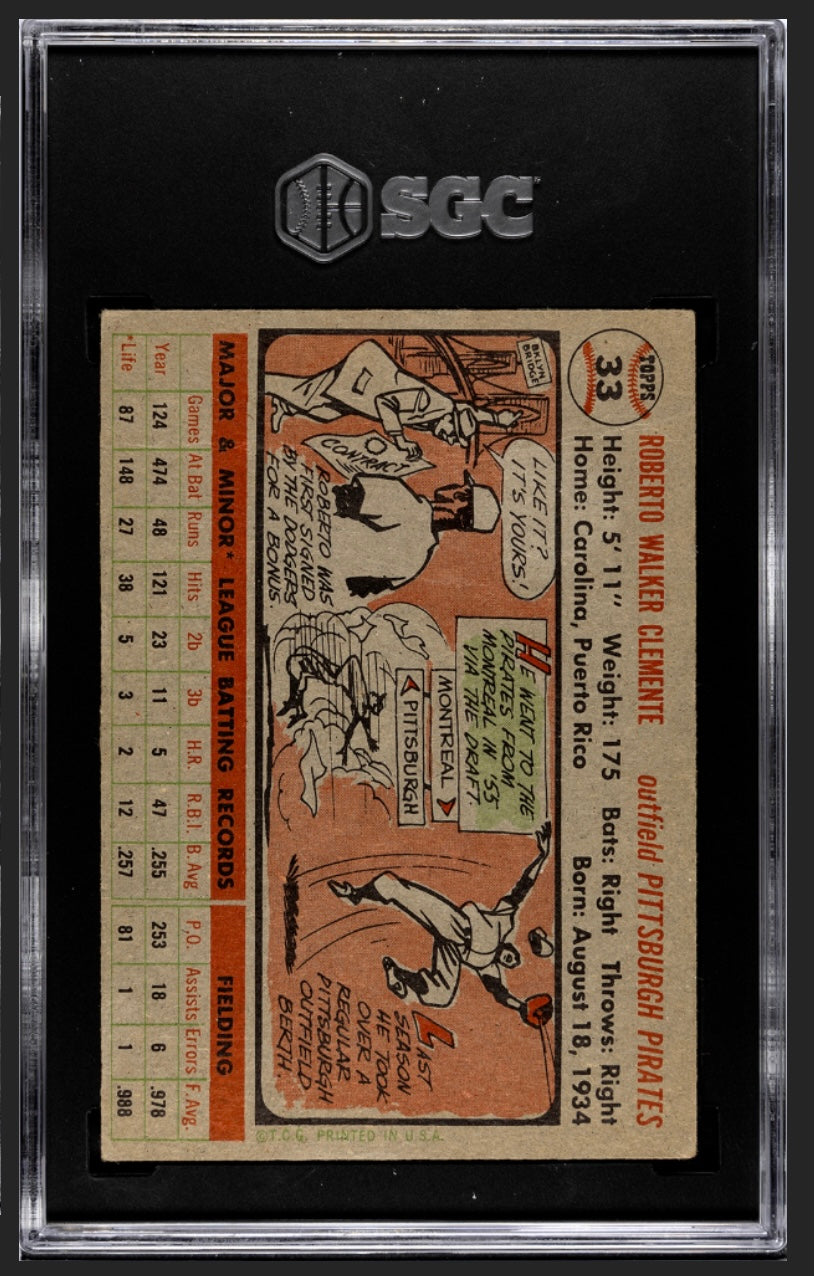 Roberto Clemente 1956 Topps Gray Back SGC 1