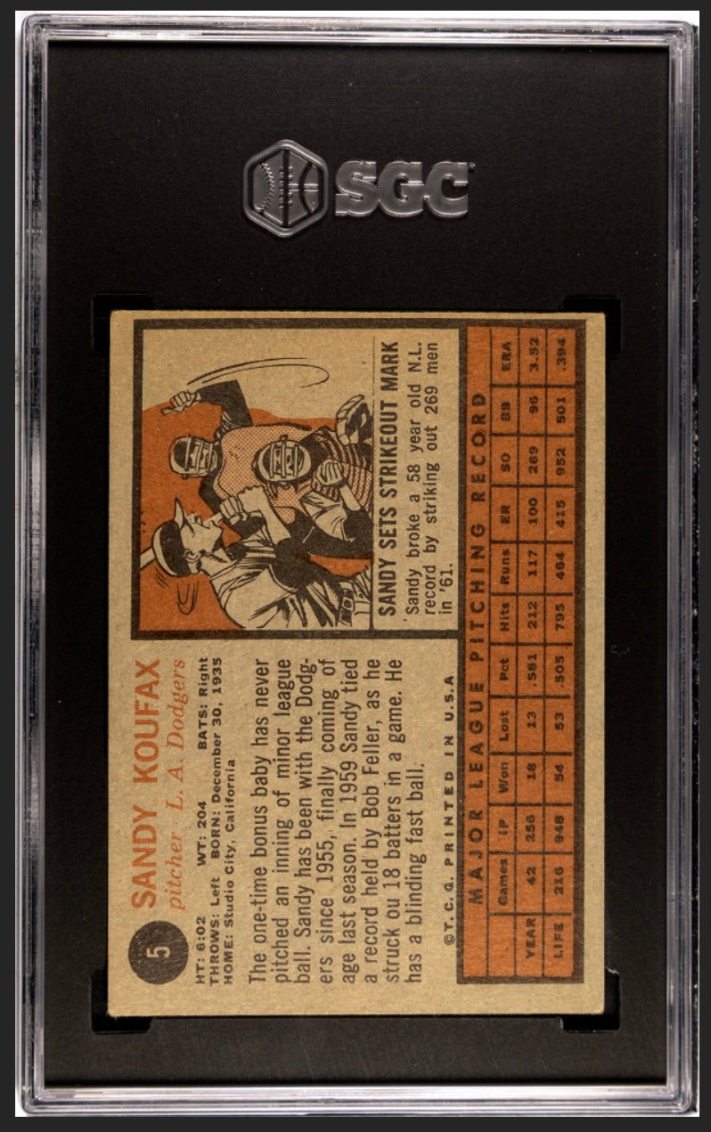 Sandy Koufax 1962 Topps SGC 4