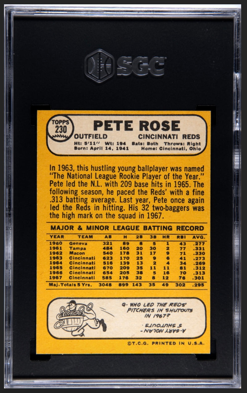 Pete Rose 1968 Topps SGC 8