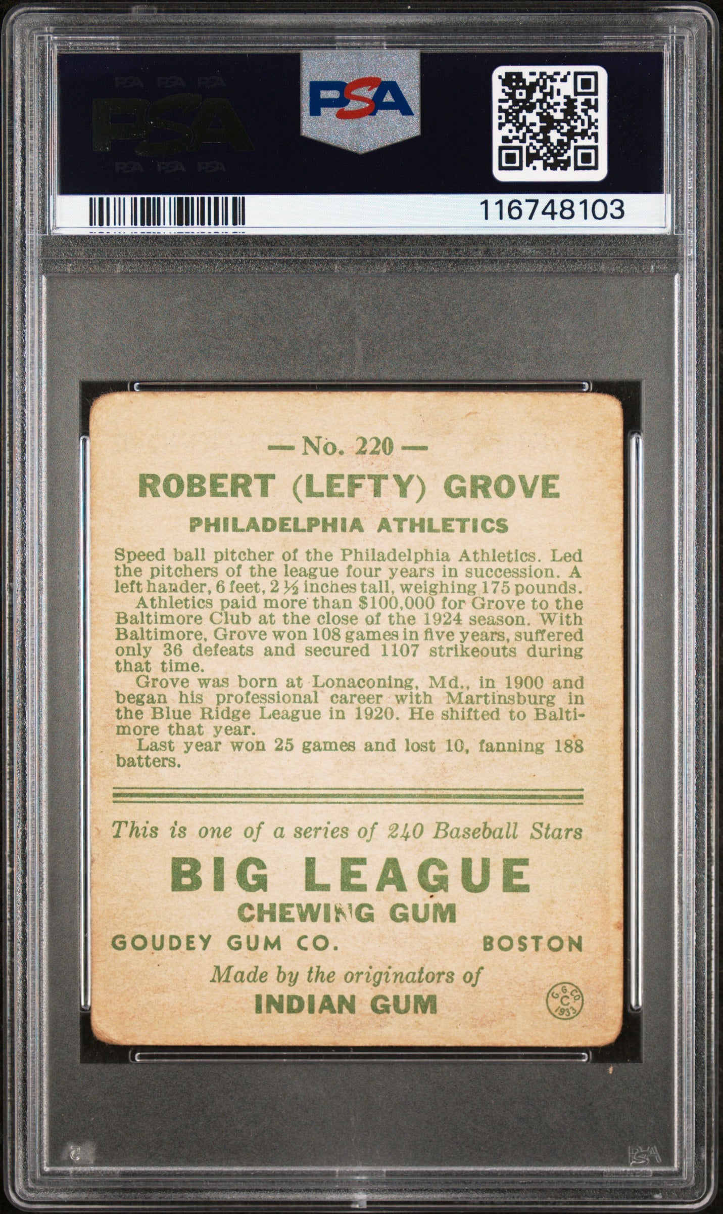 Lefty Grove 1933 Goudey PSA 1.5