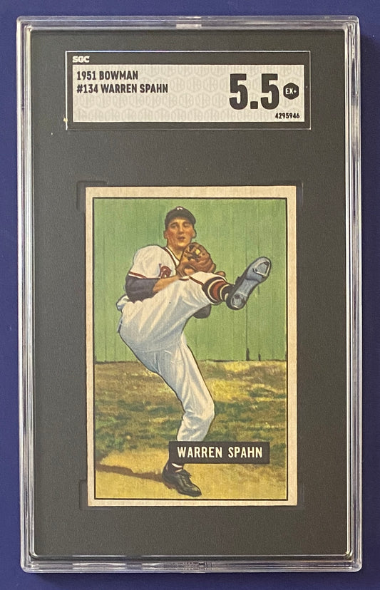 Warren Spahn 1951 Bowman SGC 5.5