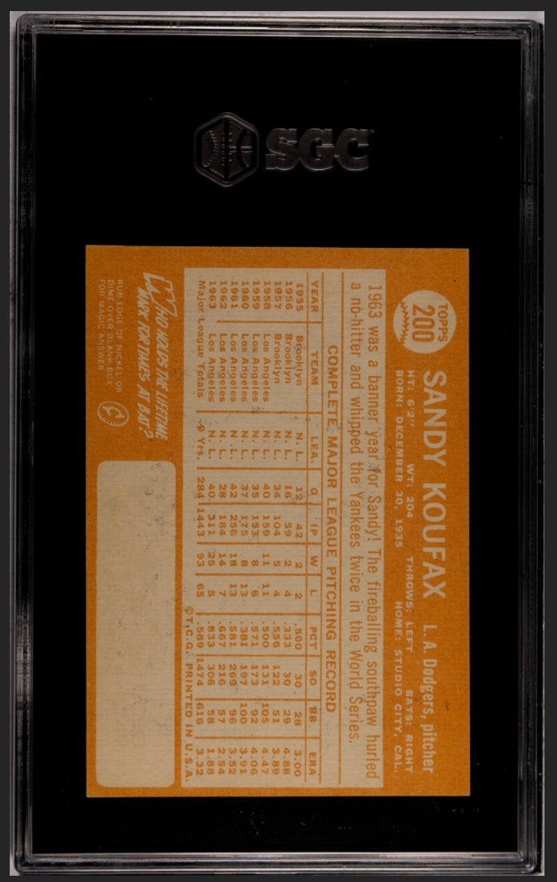 Sandy Koufax 1964 Topps SGC 2
