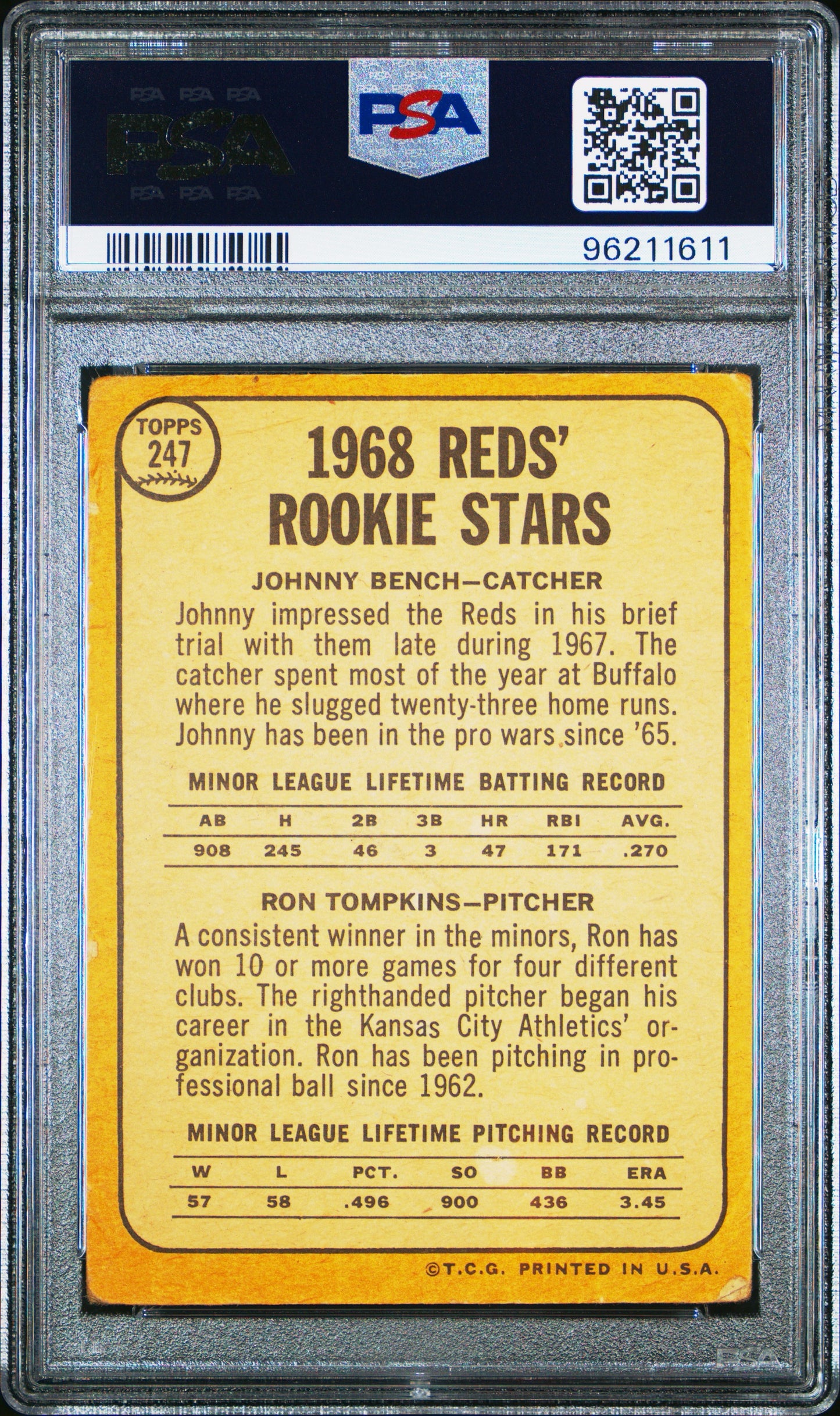 Johnny Bench RC 1968 Topps PSA 1