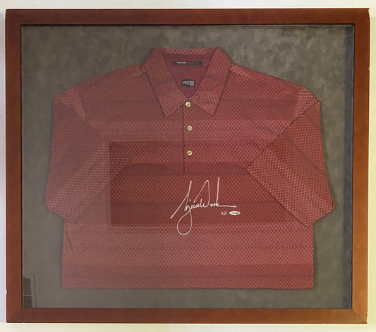 Tiger Woods Signed 2008 Red Horizontal Striped Nike Polo