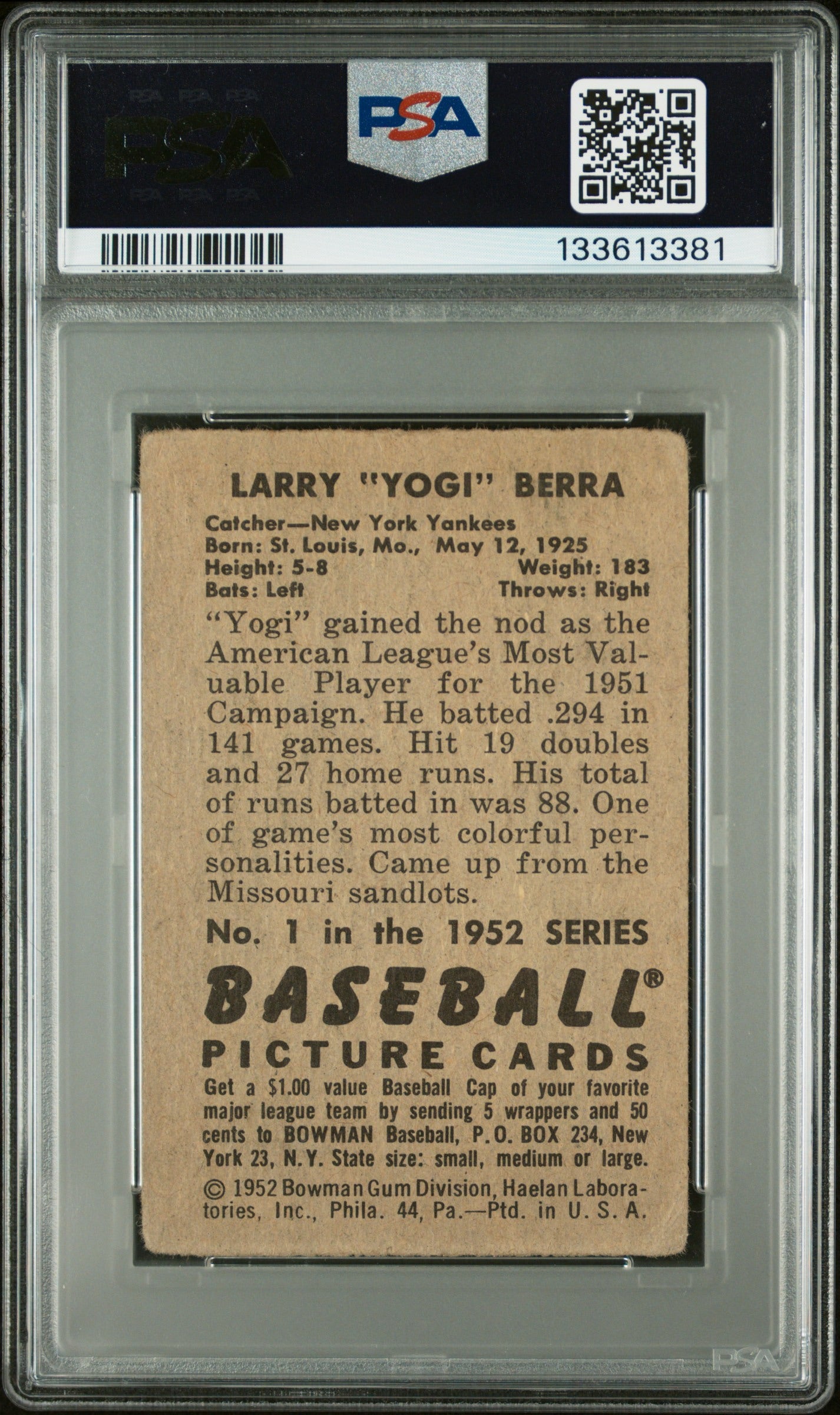 Yogi Berra 1952 Bowman PSA 2