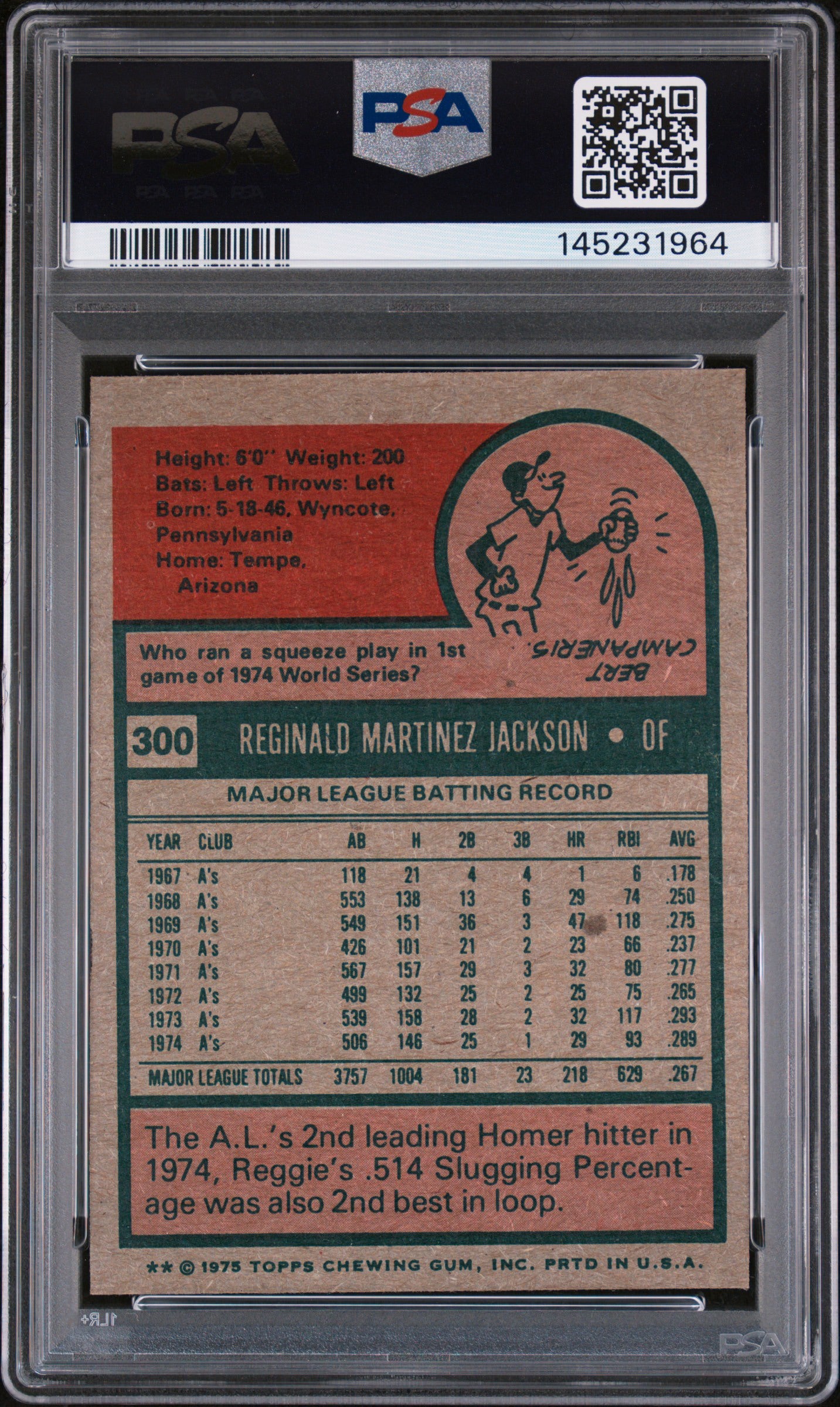 Reggie Jackson 1975 Topps PSA 6