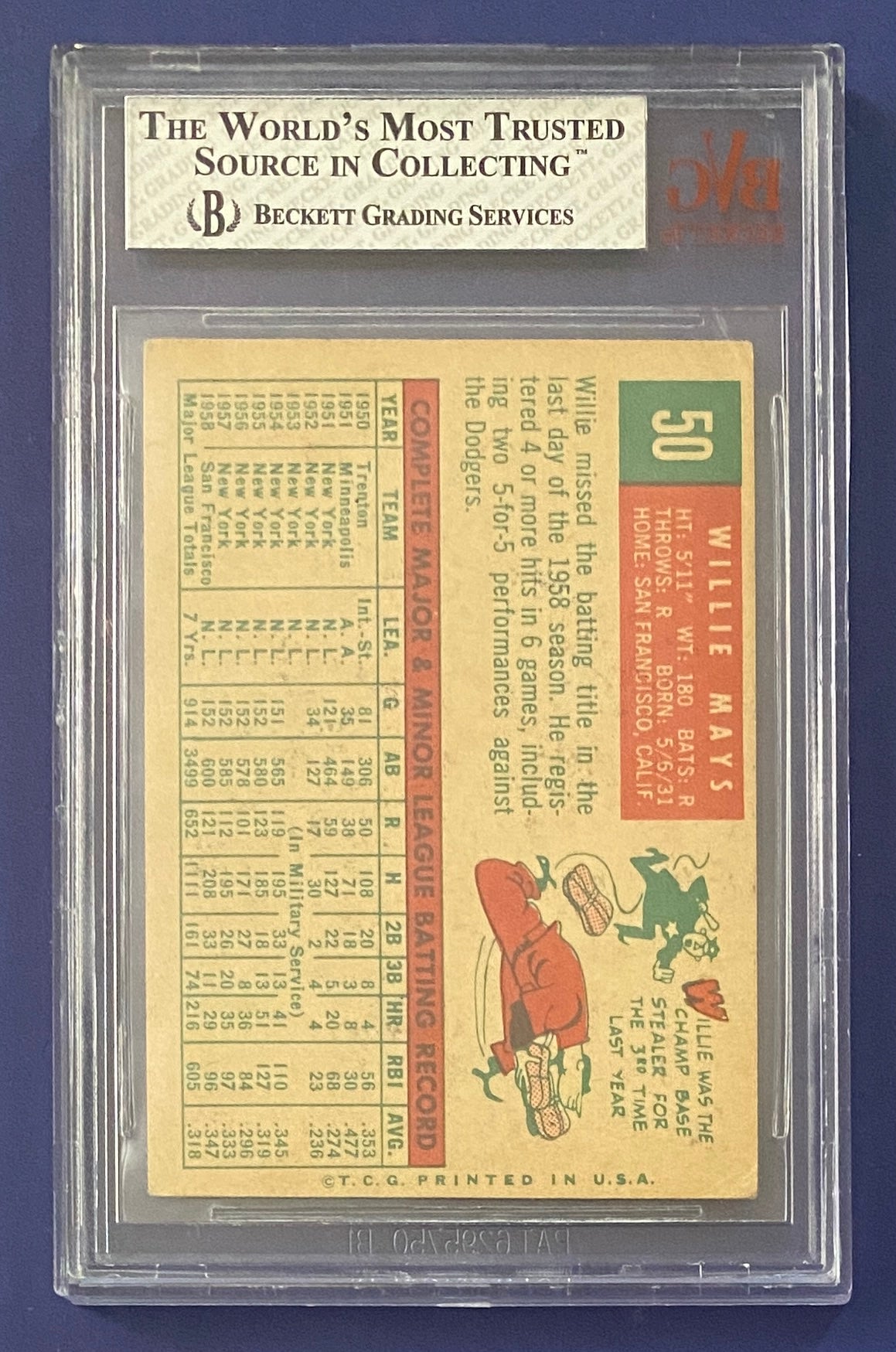 Willie Mays 1959 Topps BVG 4.5