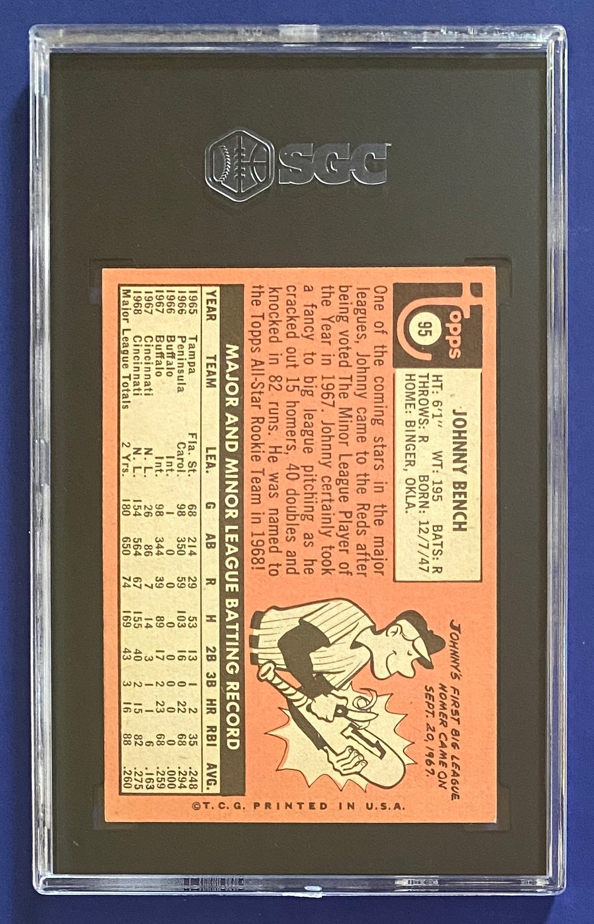 Johnny Bench 1969 Topps SGC 6