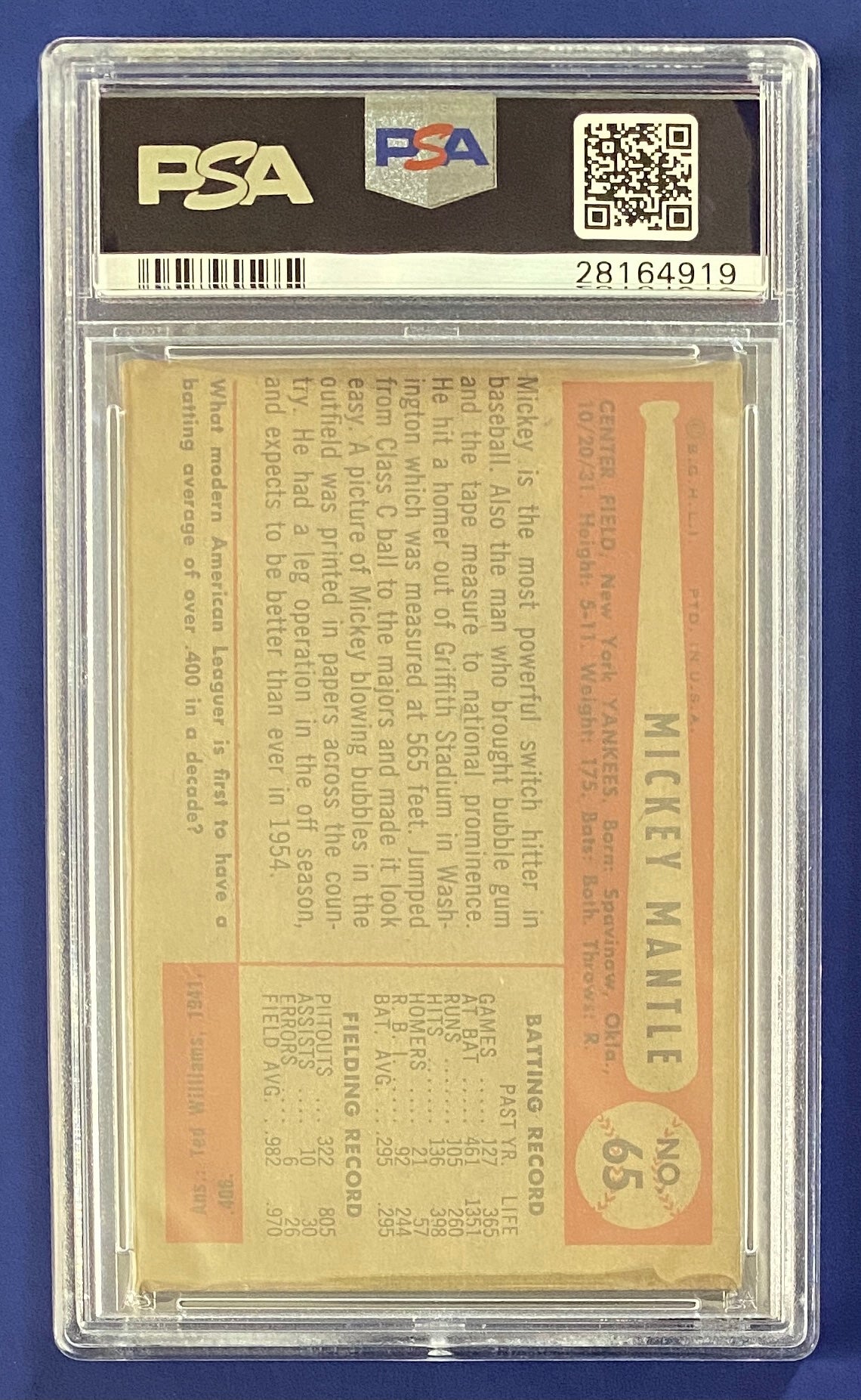 Mickey Mantle 1954 Bowman PSA 4.5