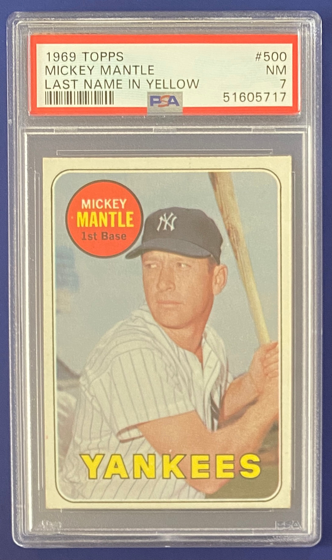 Mickey Mantle 1969 Topps Last Name In Yellow PSA 7
