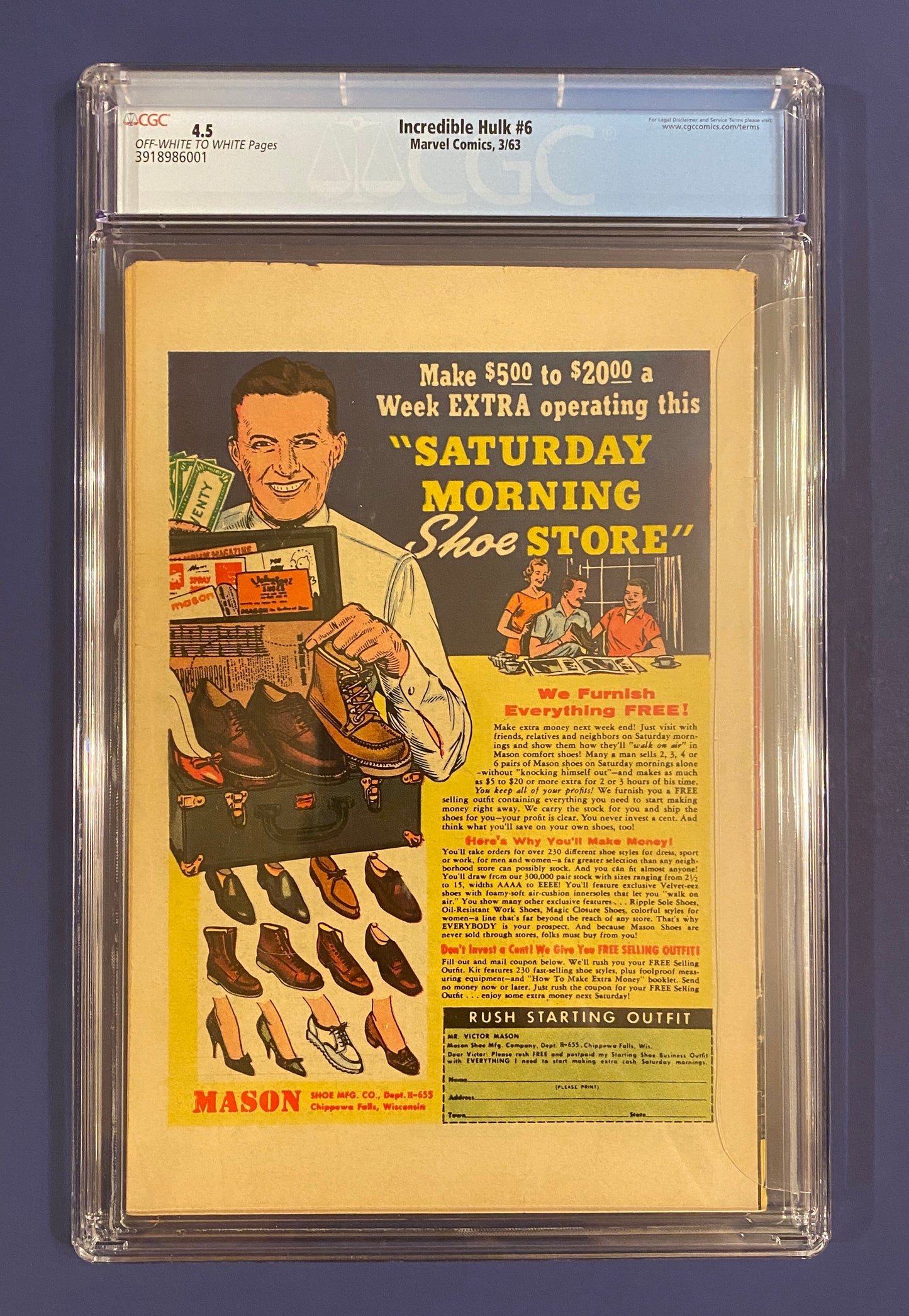 Incredible Hulk #6 1963 CGC 4.5 New Slab Min. Chipping Key Last Book In the Orig. Silver Age
