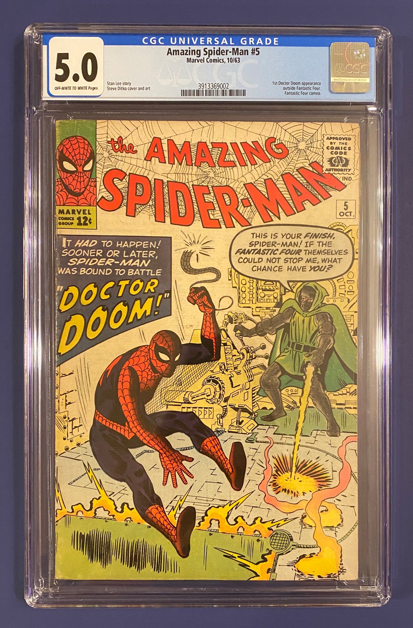 Amazing Spider-Man #5 1963 CGC 5 New Slab Key Silver Age Book 1st App. Doctor Doom Outside Fantastic 4 Series-Possible Cross Over Movie In MCU