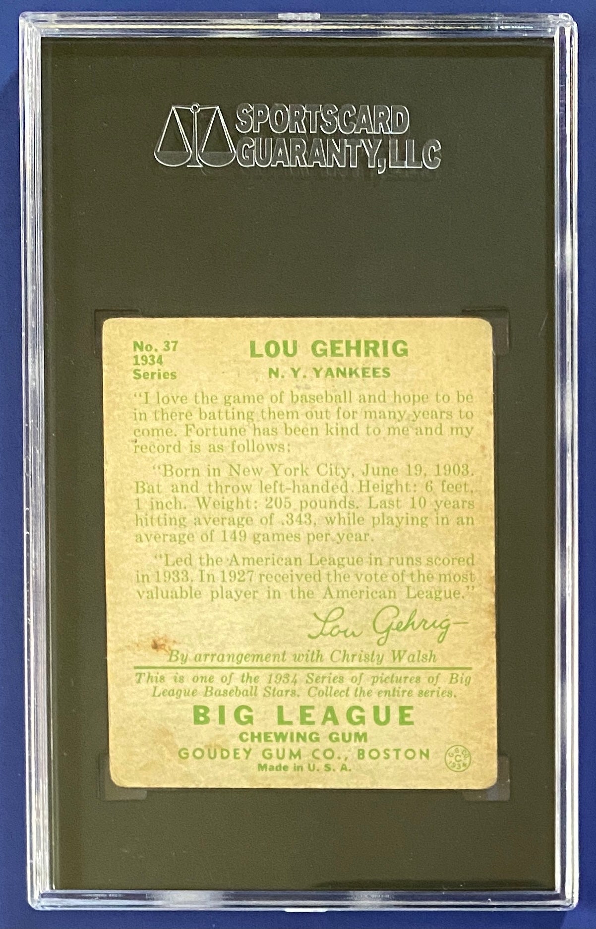 Lou Gehrig 1934 Goudey SGC 3