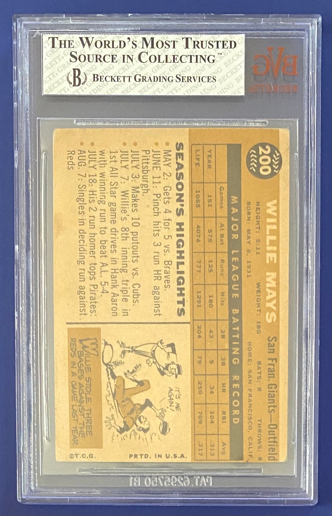 Willie Mays 1960 Topps BVG 4