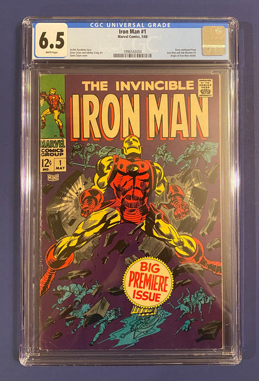 Iron Man #1 1968 CGC 6.5 New Slab White Pages Classic Iconic Cover Min. Chipping