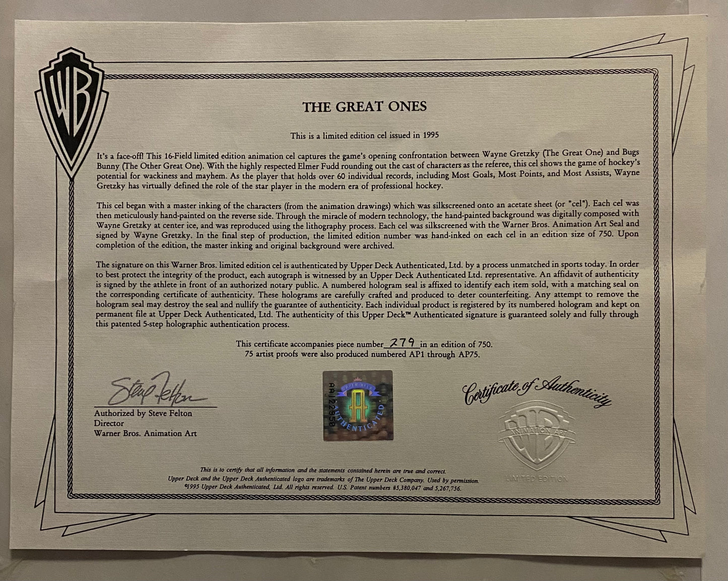 Wayne Gretzky autographed “The Great Ones” LE UPPER DECK