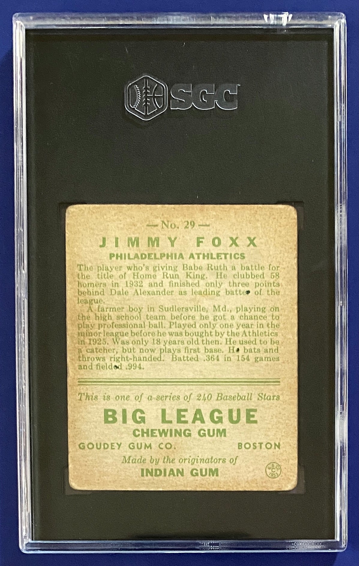 Jimmy Foxx RC 1933 Goudey #29 SGC 2