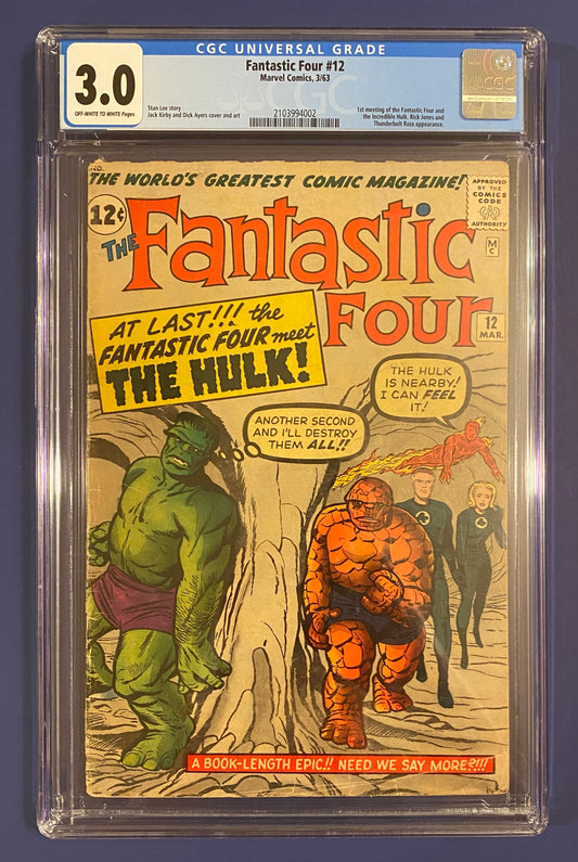 Fantastic Four #12 1963 CGC 3 New Slab 1st Meeting Hulk-Fantastic 4 Huge Key Book Movies Coming Out Possible Hulk App.