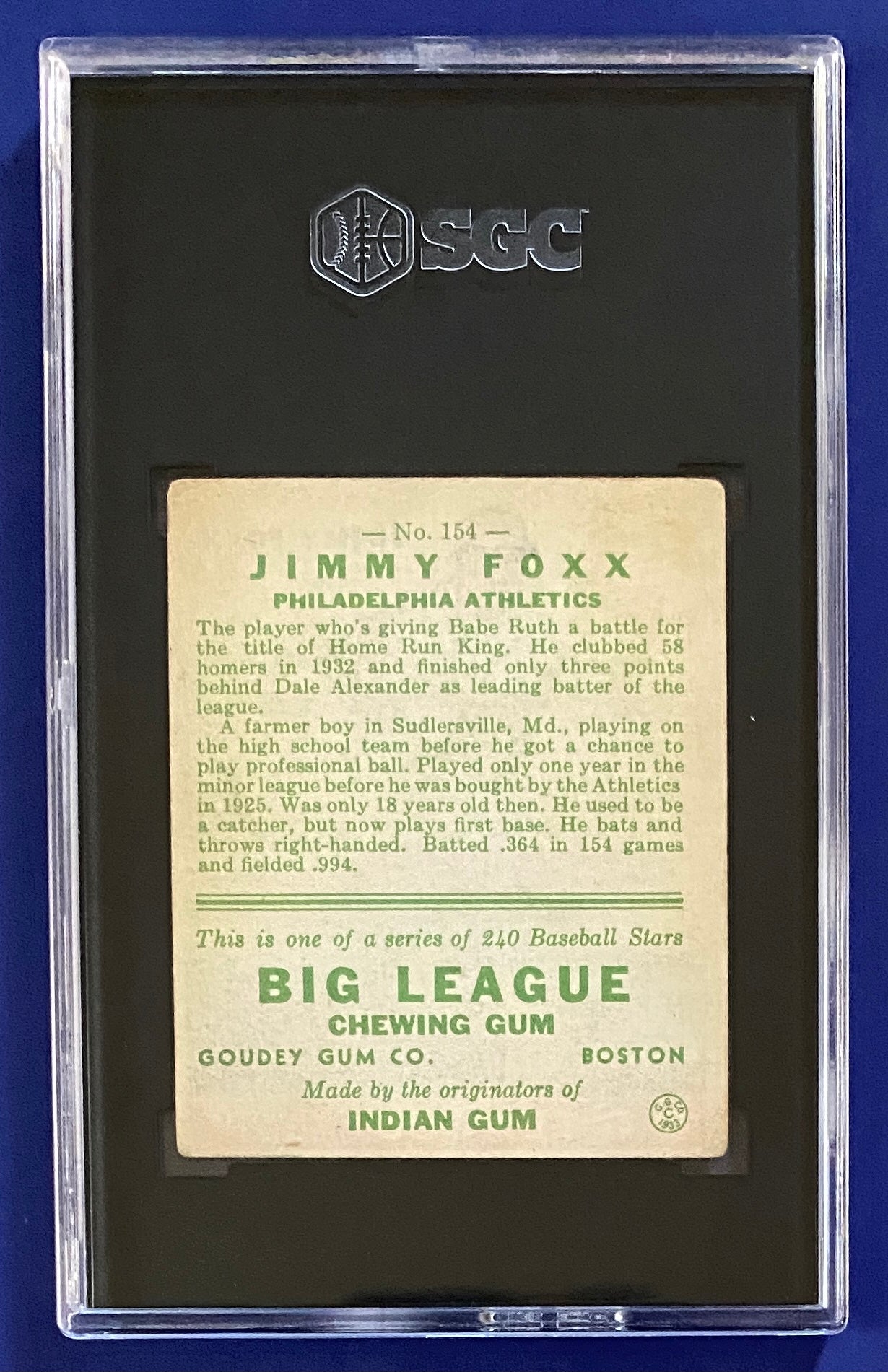 Jimmy Foxx RC 1933 Goudey #154 SGC 4